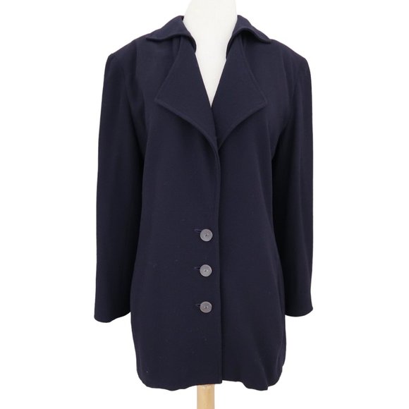 vtg 80s JEAN MUIR long wool jacket UK 14 US 12 Layered collar